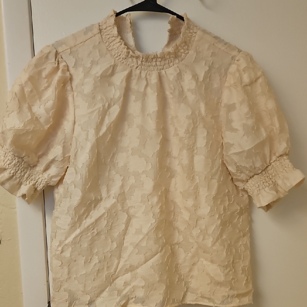 THML Cream Textured Blouse with Puff Sleeves